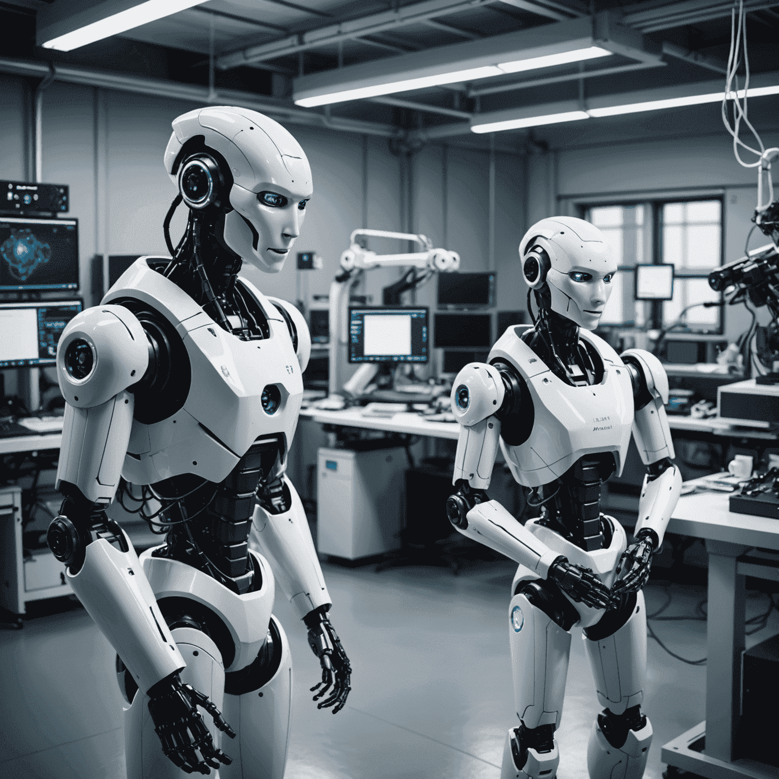 Tekoälylaboratorio, jossa tutkijat työskentelevät edistyksellisten robottien parissa